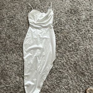 white asymmetrical dress with corset detailing